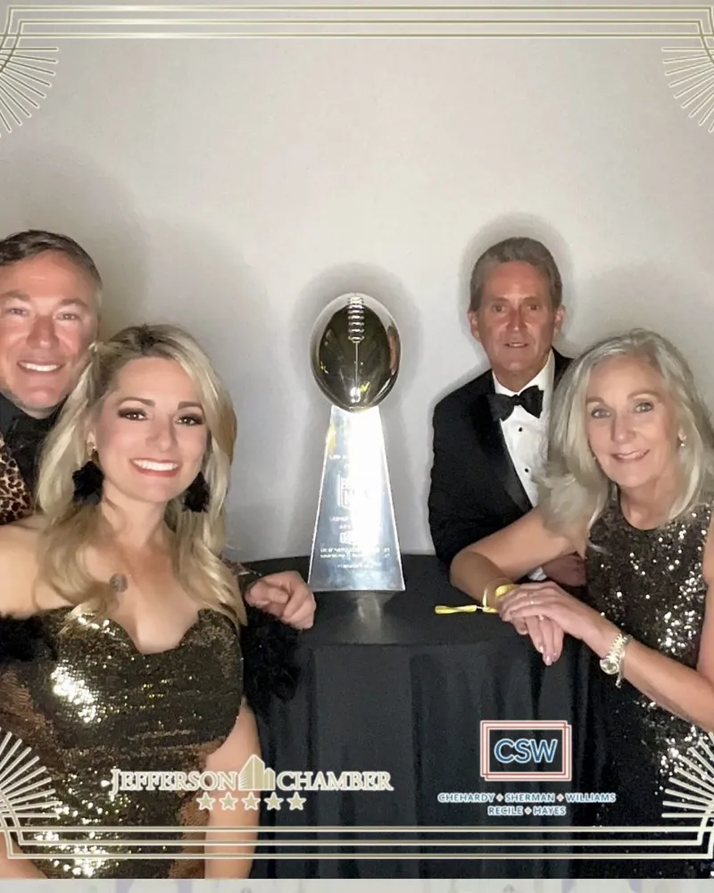 Tim Baudier at a Jefferson Chamber event with the Vince Lombardi Trophy