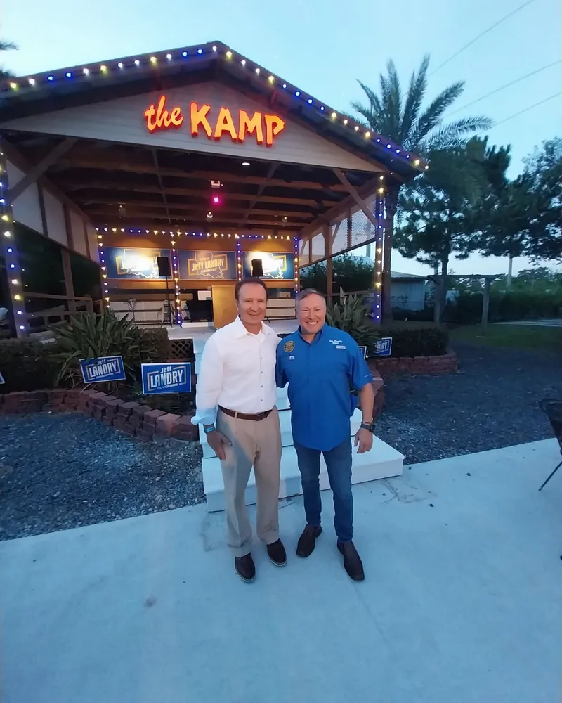 Tim Baudier at an evening campaign gathering at The Kamp