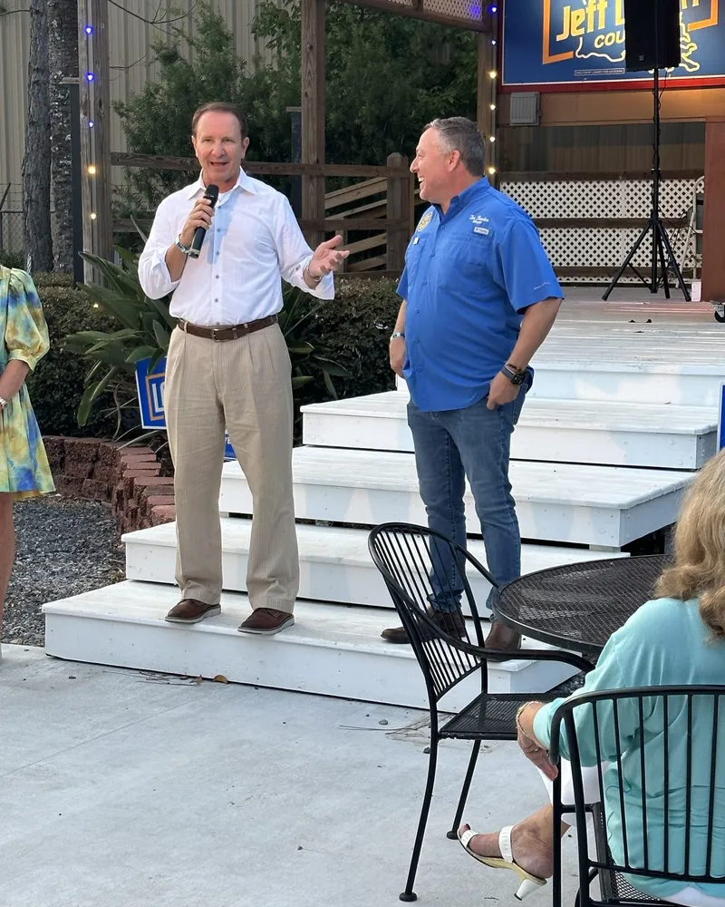Tim Baudier speaking at an outdoor campaign event
