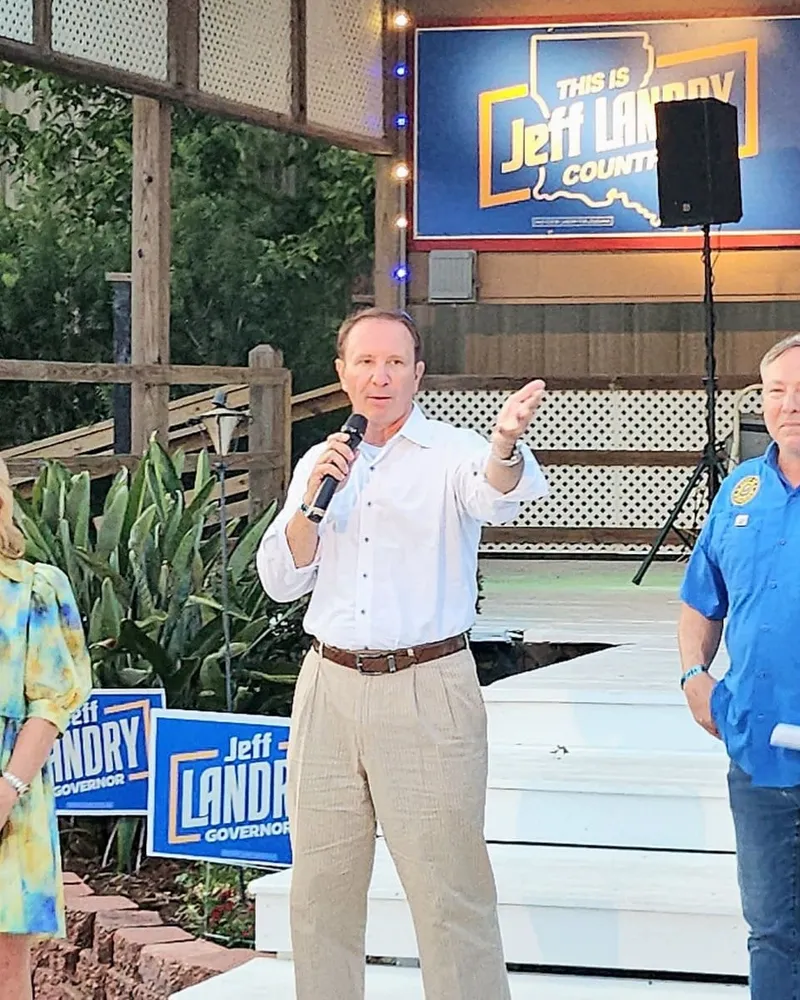 Tim Baudier with Governor Jeff Landry at a Jefferson Parish community rally